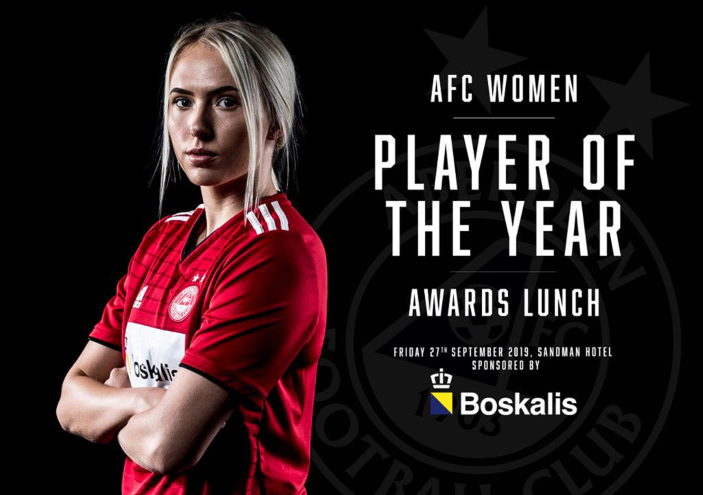 Aberdeen FC women player poses for a studio photograph for an advertising feature for the Aberdeen FC women player of the year awards poster.